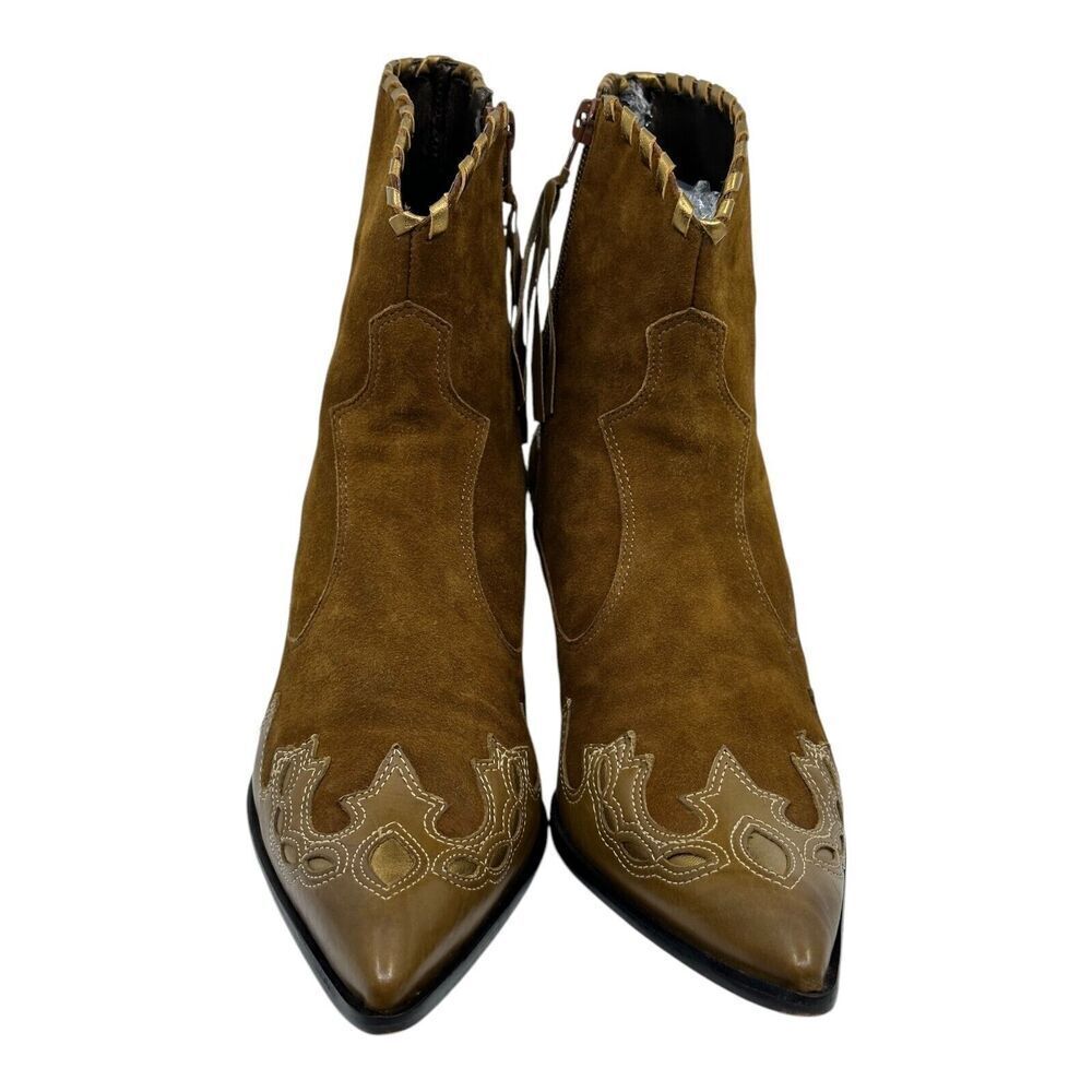 Antonio Melani Western Boots Women 7.5M Brown Suede Gold Pointed Kitten Heel - Picture 15 of 15